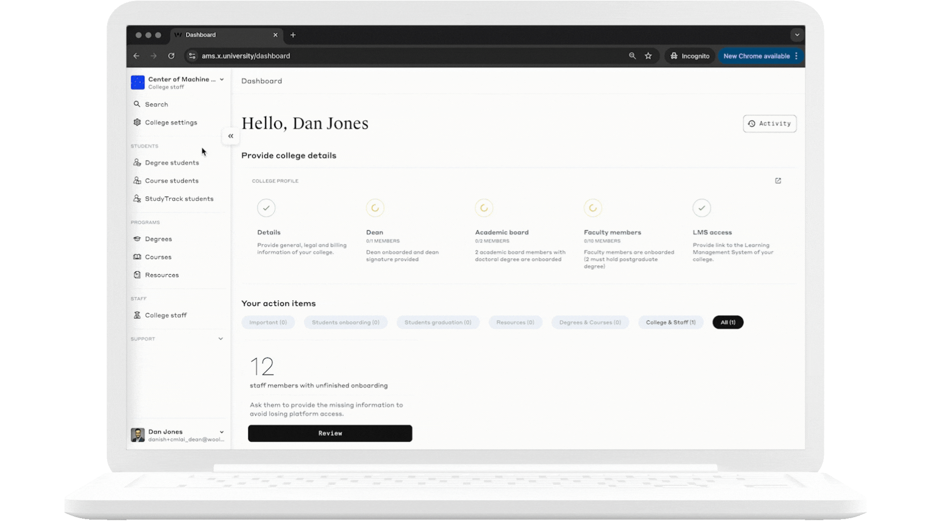 Staff invitation status